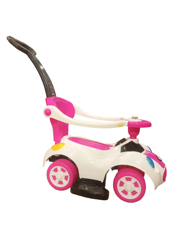 2-in-1 Stylish Kids' Push Car & Ride-On with Parent Handle (White & Pink)