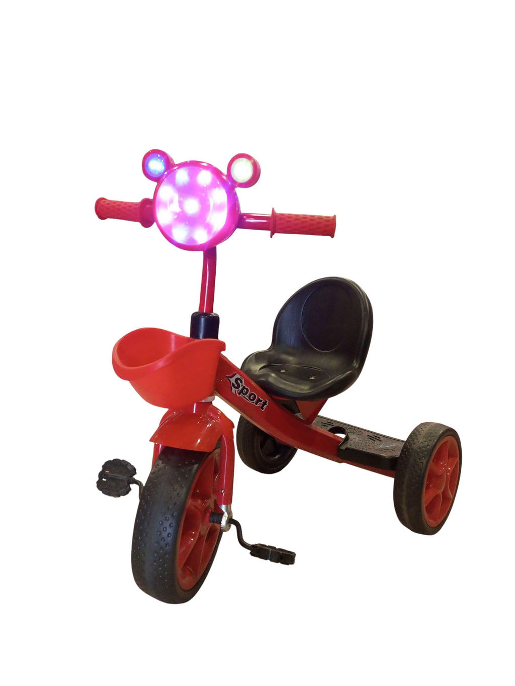 Classic Kids' Pedal Tricycle with Headlight & Storage (Vibrant red)