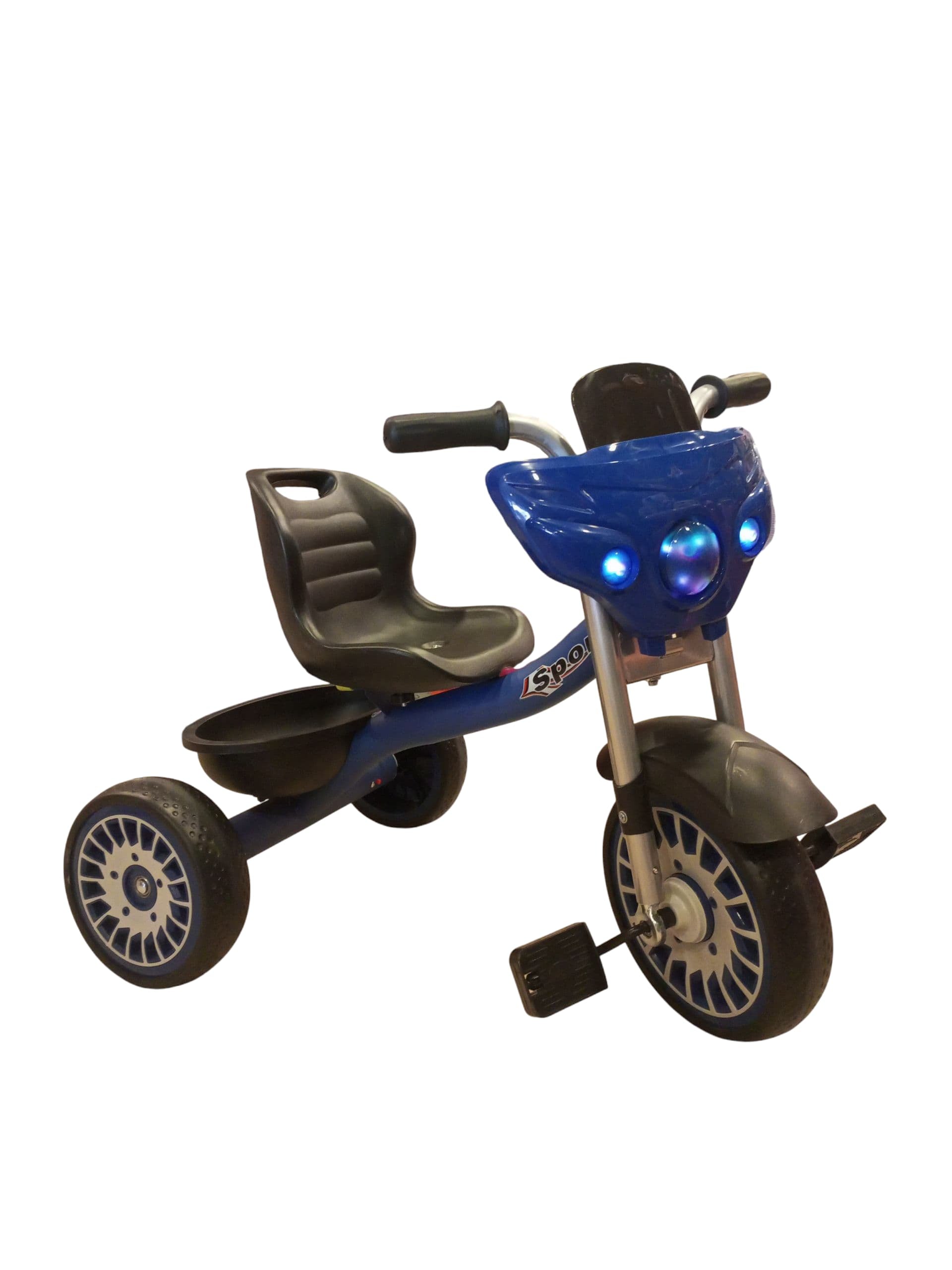 Classic Kids' Pedal Tricycle with Headlight & Storage (Vibrant blue)