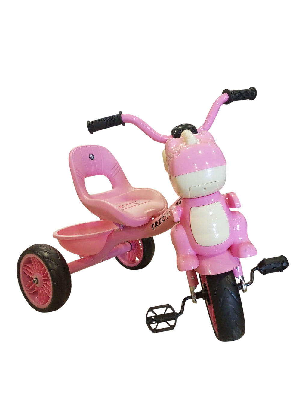 Adorable Animal-Themed Kids' Pedal Tricycle with Rear Basket (Vibrant Pink)