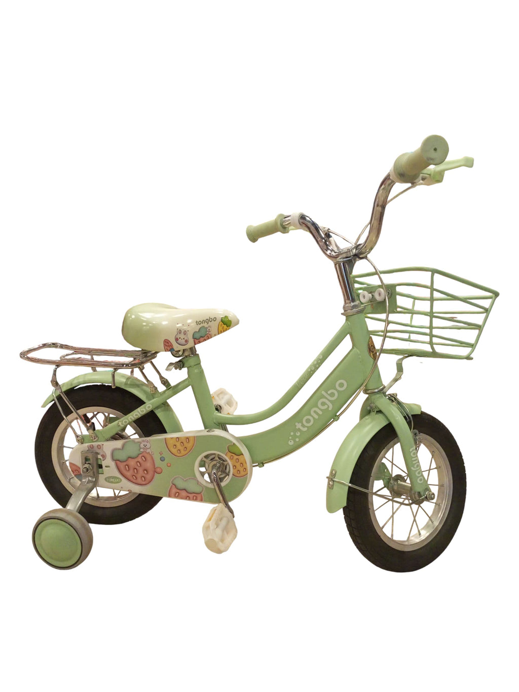 TOMBO 12-Inch Kids' Bicycle with Training Wheels & Basket (Sporty Green) for Girls