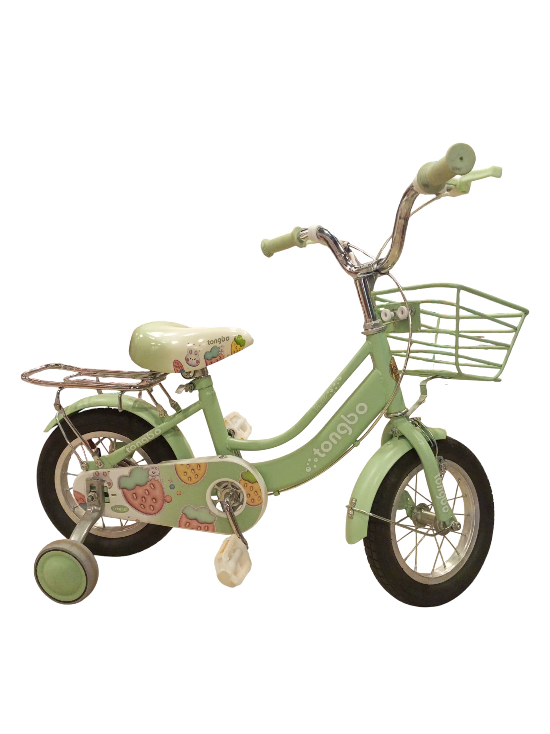 TOMBO 12-Inch Kids' Bicycle with Training Wheels & Basket (Sporty Green) for Girls