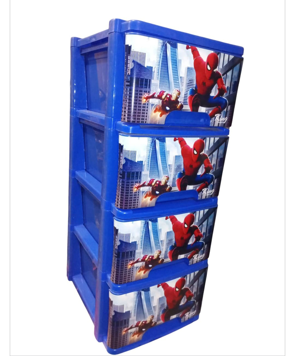 Superhero Adventure Kids' 4-Drawer Storage Unit (Spider-Man & Iron Man Theme)