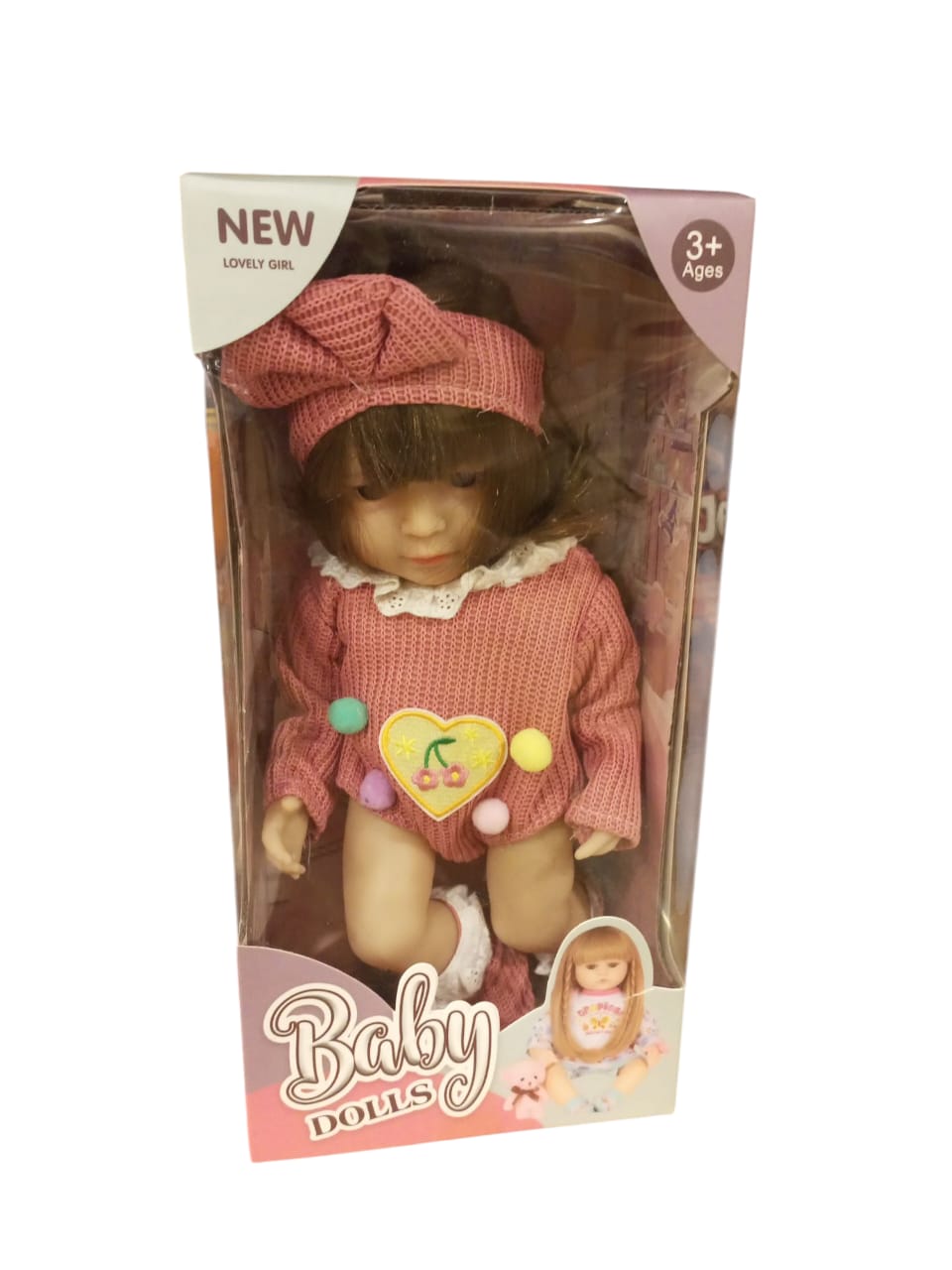 Adorable "Lovely Girl" Baby Doll with Pink Knit Outfit & Bow