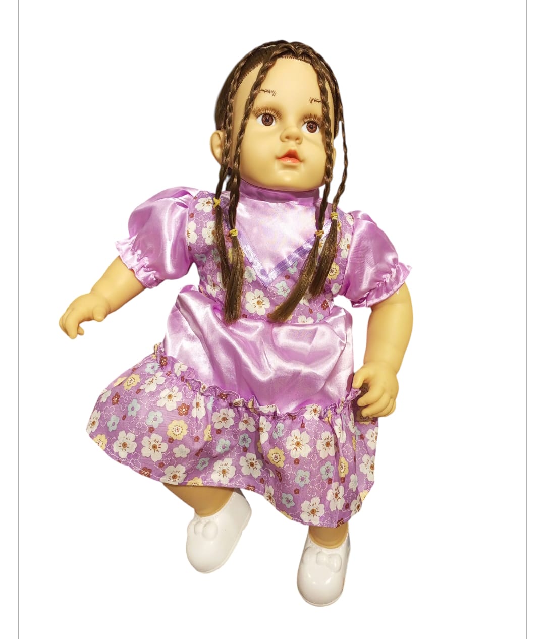 Adorable Baby Doll with Braids & Purple Floral Dress