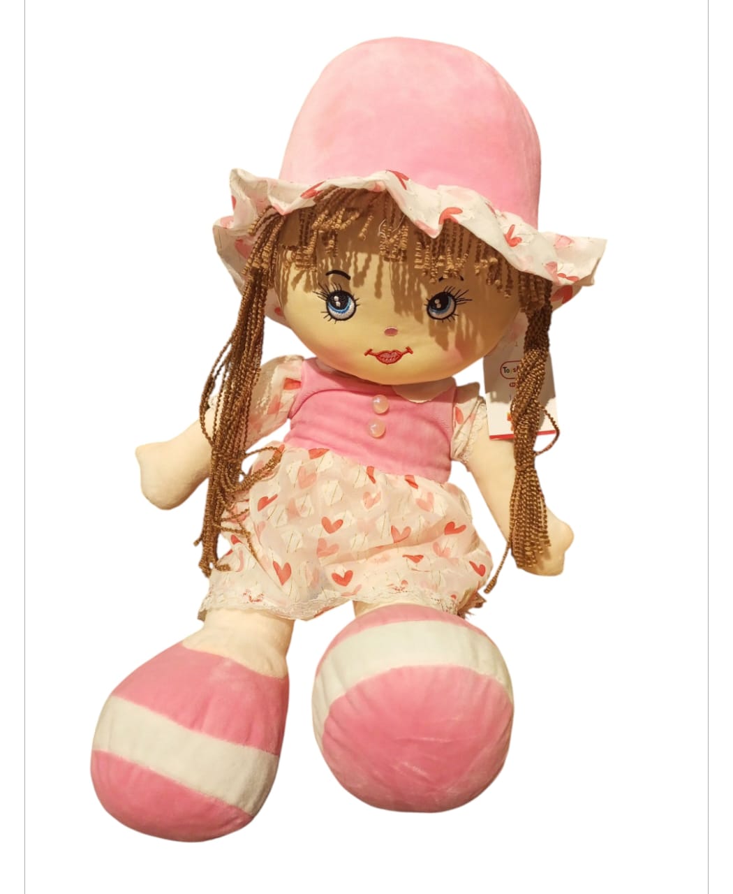 Sweetheart Large Plush Rag Doll with Pink Dress & Braids