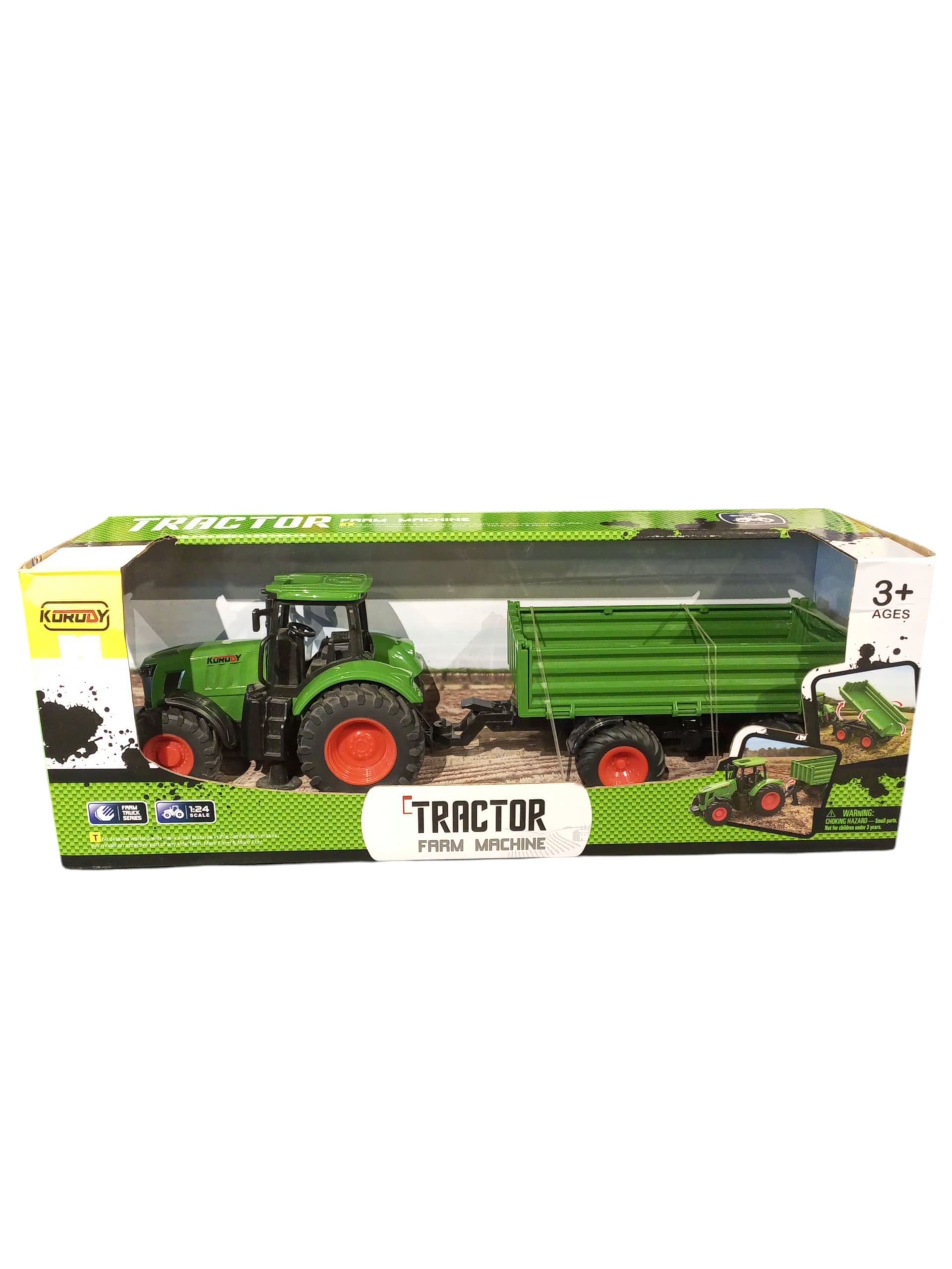 KUNUDY Farm Machine Remote Control Tractor with Trailer - 1:24 Scale