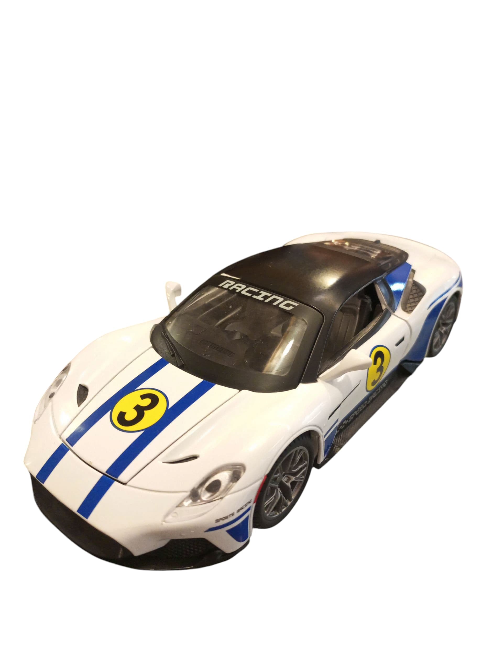 White and Blue Racing Sports Car Toy
