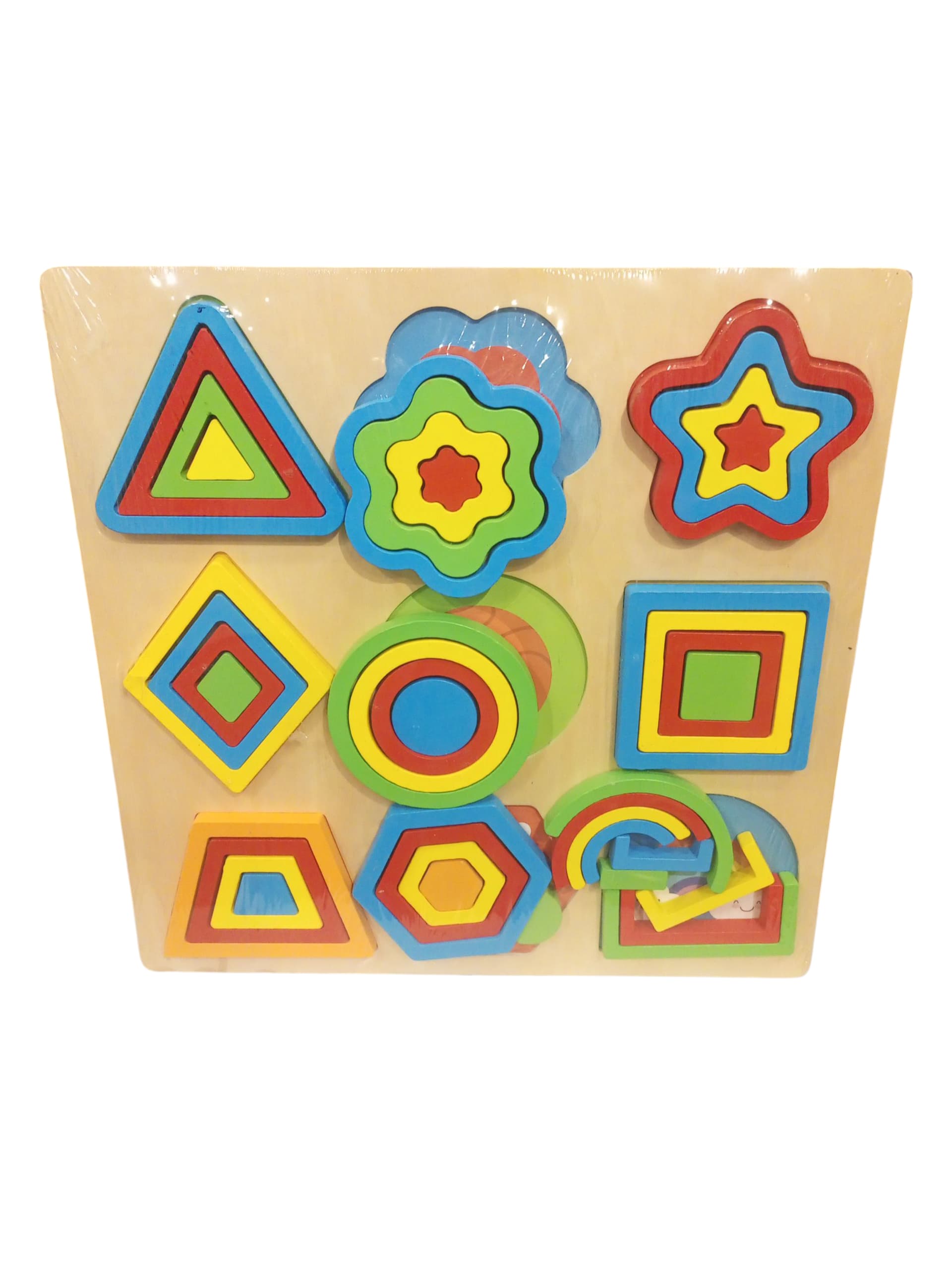 Wooden Geometric Shape Stacking Puzzle Board