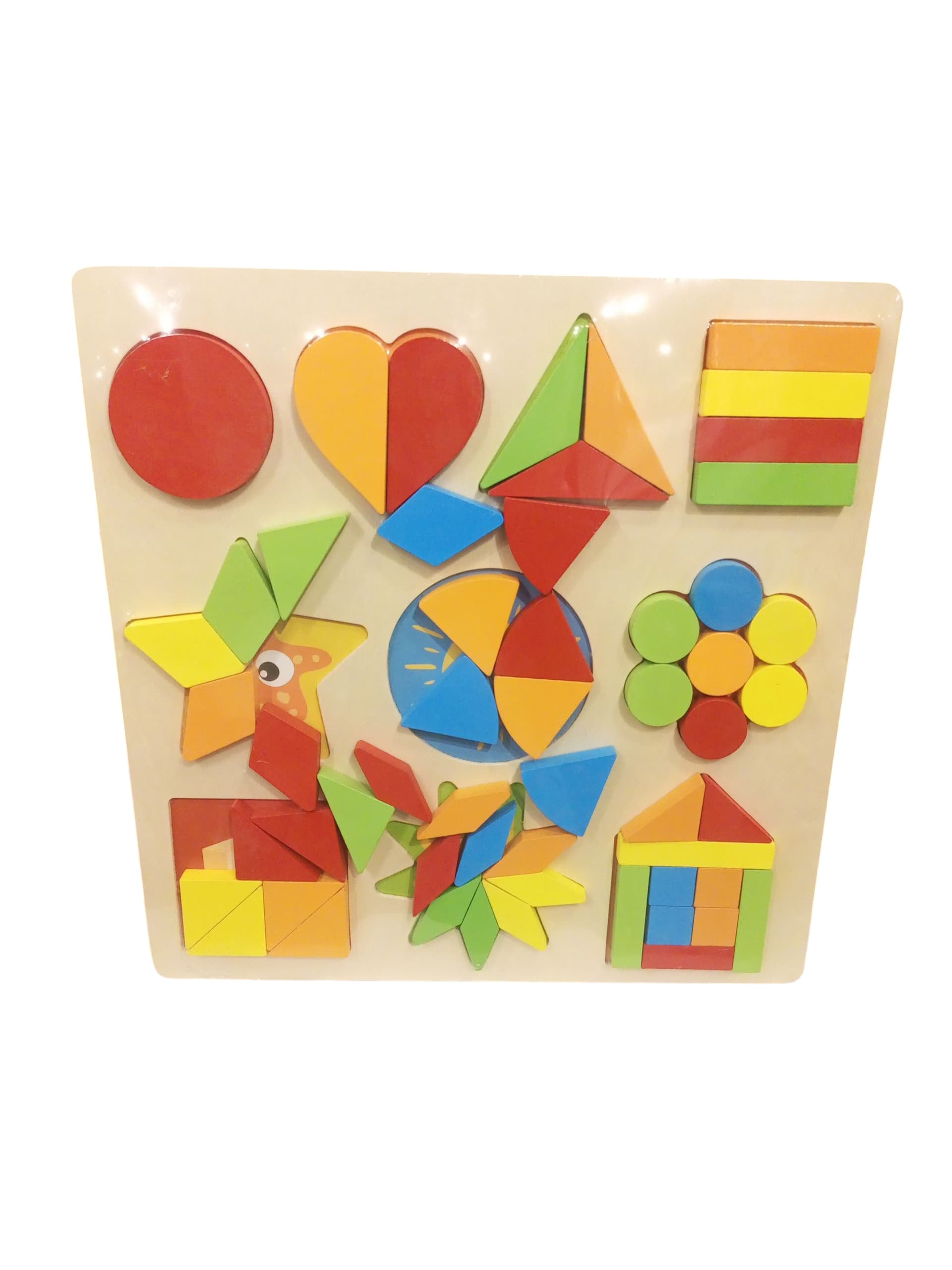 Wooden Tangram and Shape-Matching Puzzle Set
