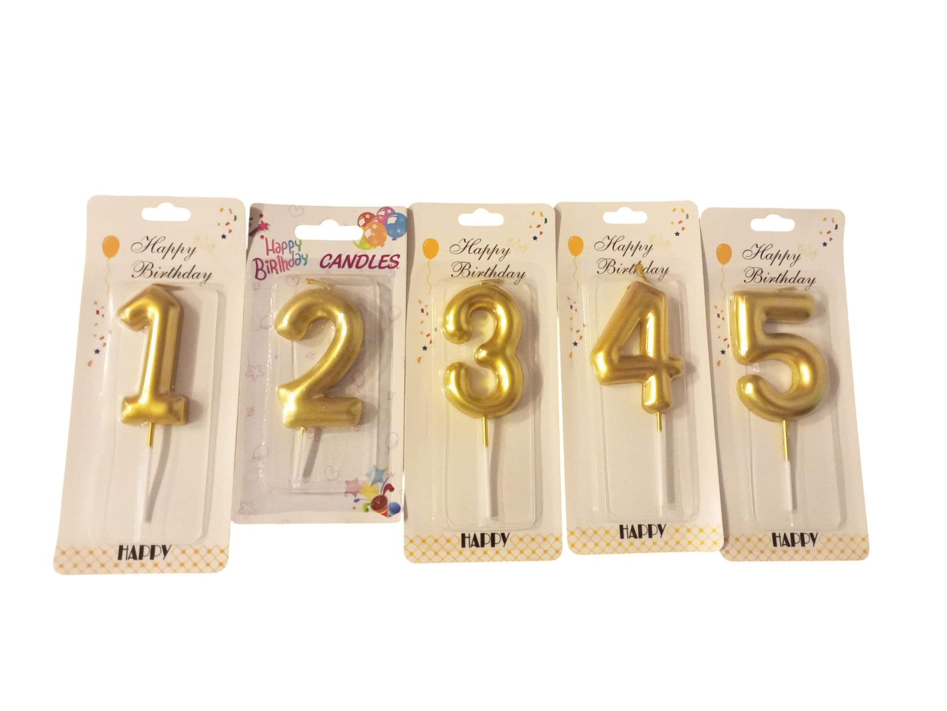 Gold Number "Happy Birthday" Candles (Numbers 1-5)