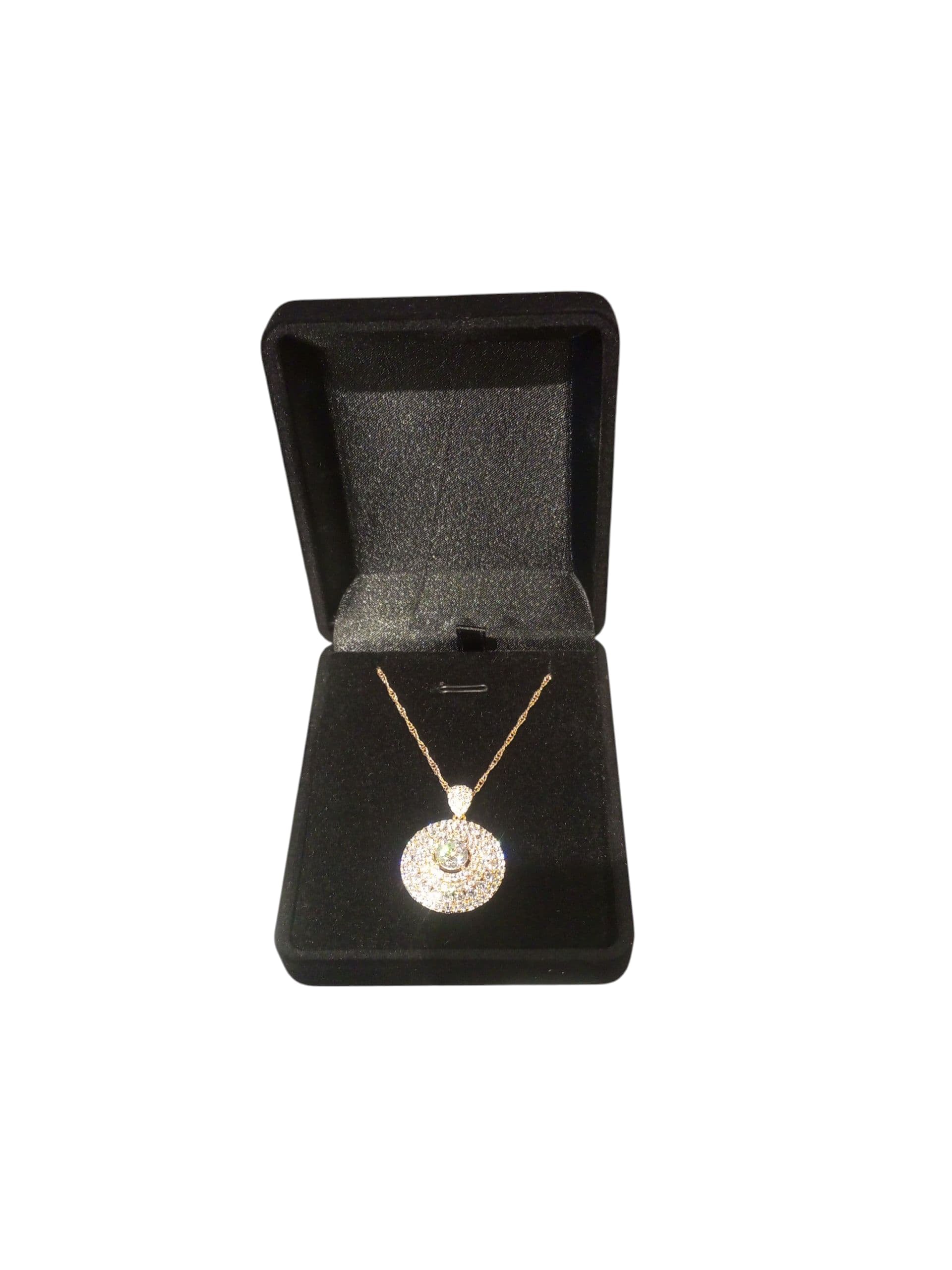 Gold-Toned Oval Pendant Necklace with Zirconia Stones
