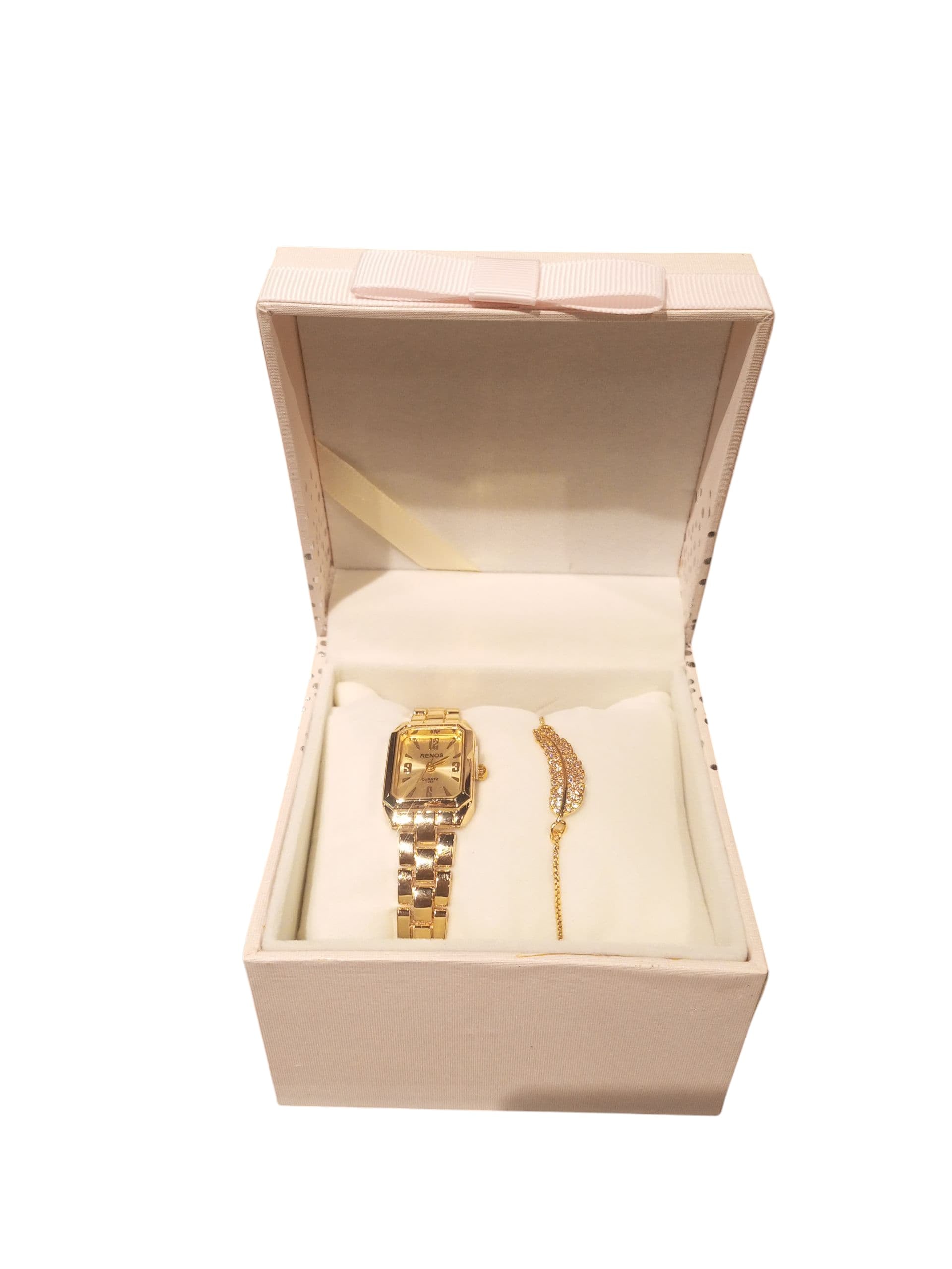 Gold-Toned Watch and Leaf-Motif Bracelet Gift Set