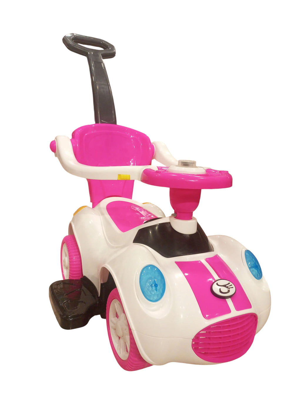 2-in-1 Stylish Kids' Push Car & Ride-On with Parent Handle (White & Pink)