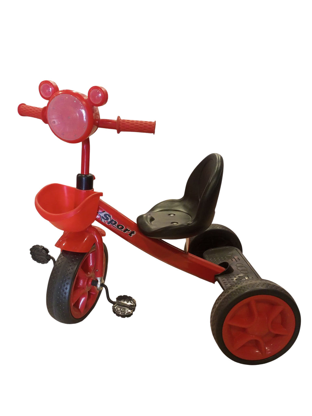 Classic Kids' Pedal Tricycle with Headlight & Storage (Vibrant red)