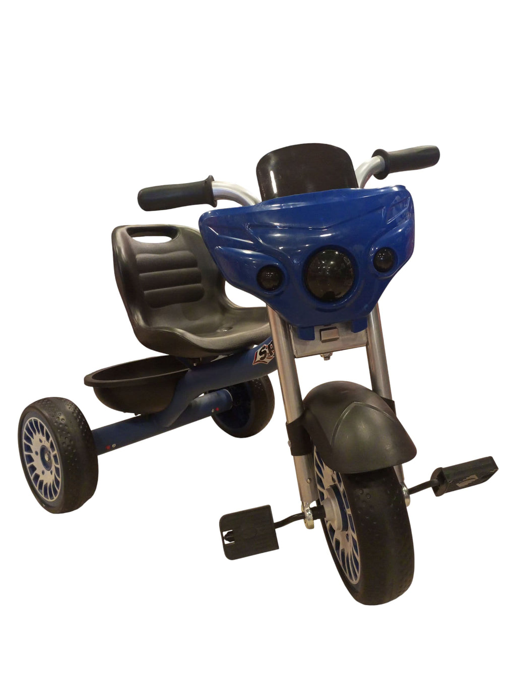 Classic Kids' Pedal Tricycle with Headlight & Storage (Vibrant blue)