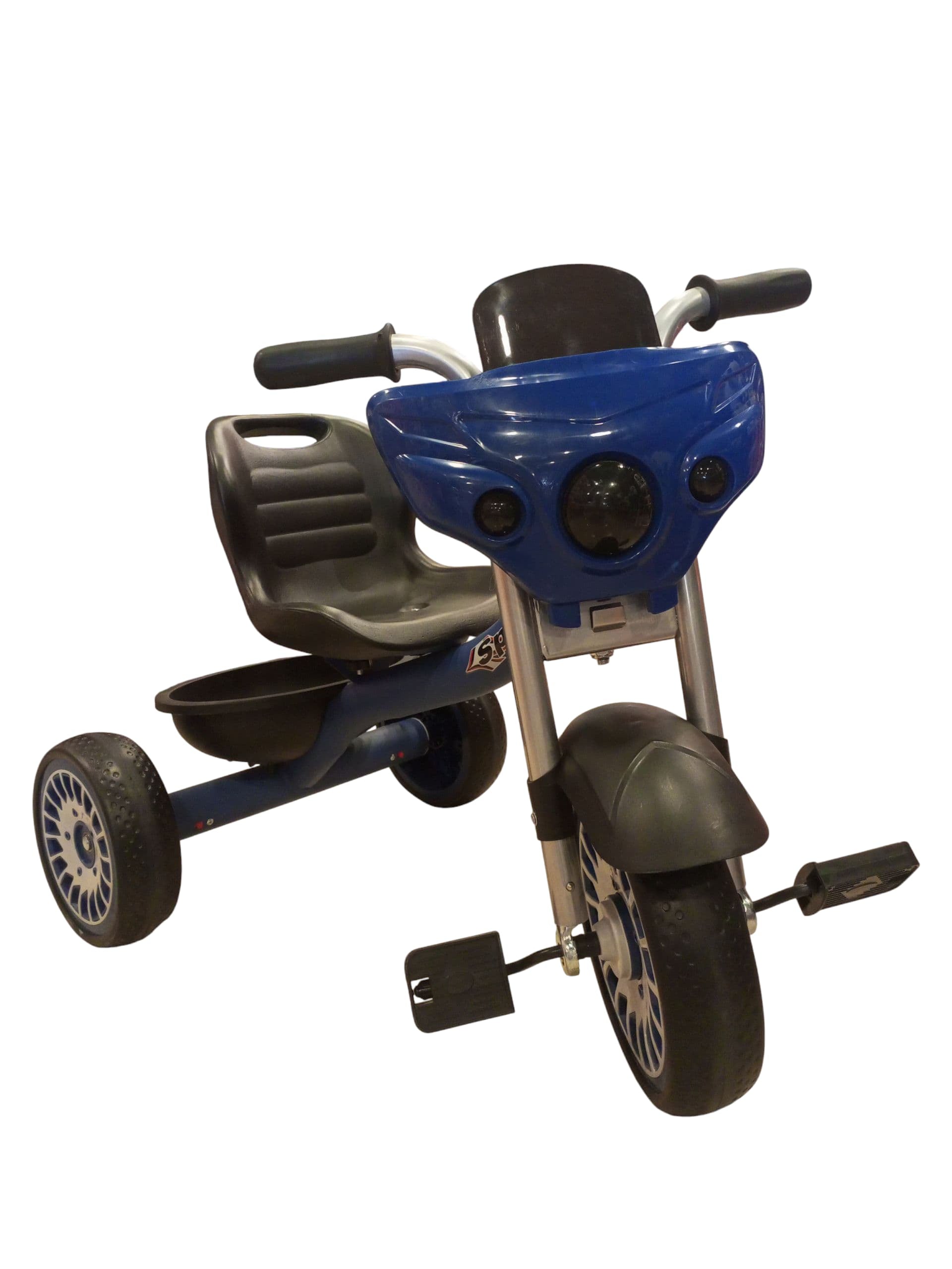 Classic Kids' Pedal Tricycle with Headlight & Storage (Vibrant blue)