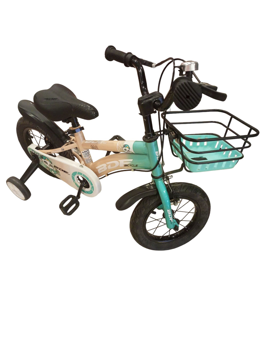 TOMBO 12-Inch Kids' Bicycle with Training Wheels & Basket (Sporty Blue)