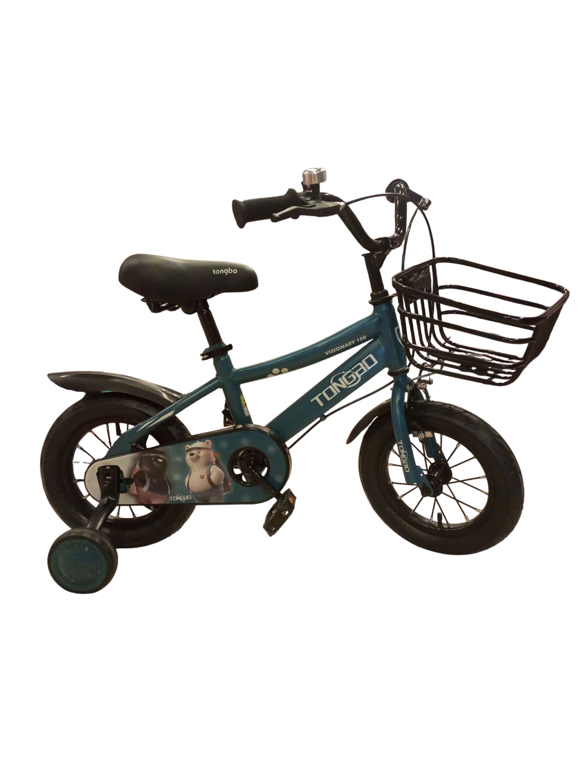 TOMBO 12-Inch Kids' Bicycle with Training Wheels & Basket (Sporty Blue)