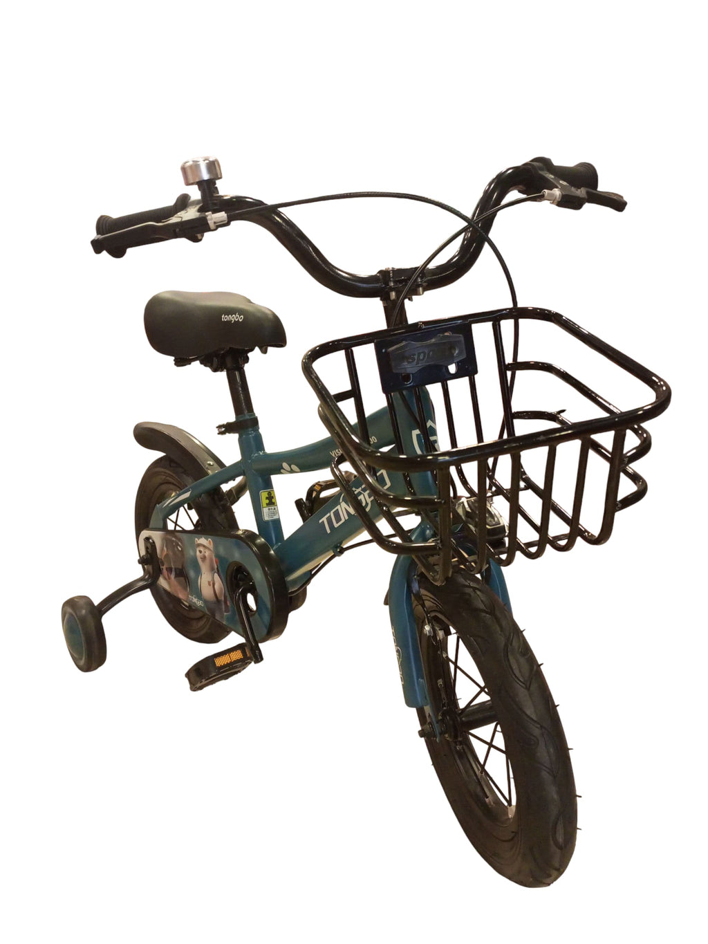 TOMBO 12-Inch Kids' Bicycle with Training Wheels & Basket (Sporty Blue)