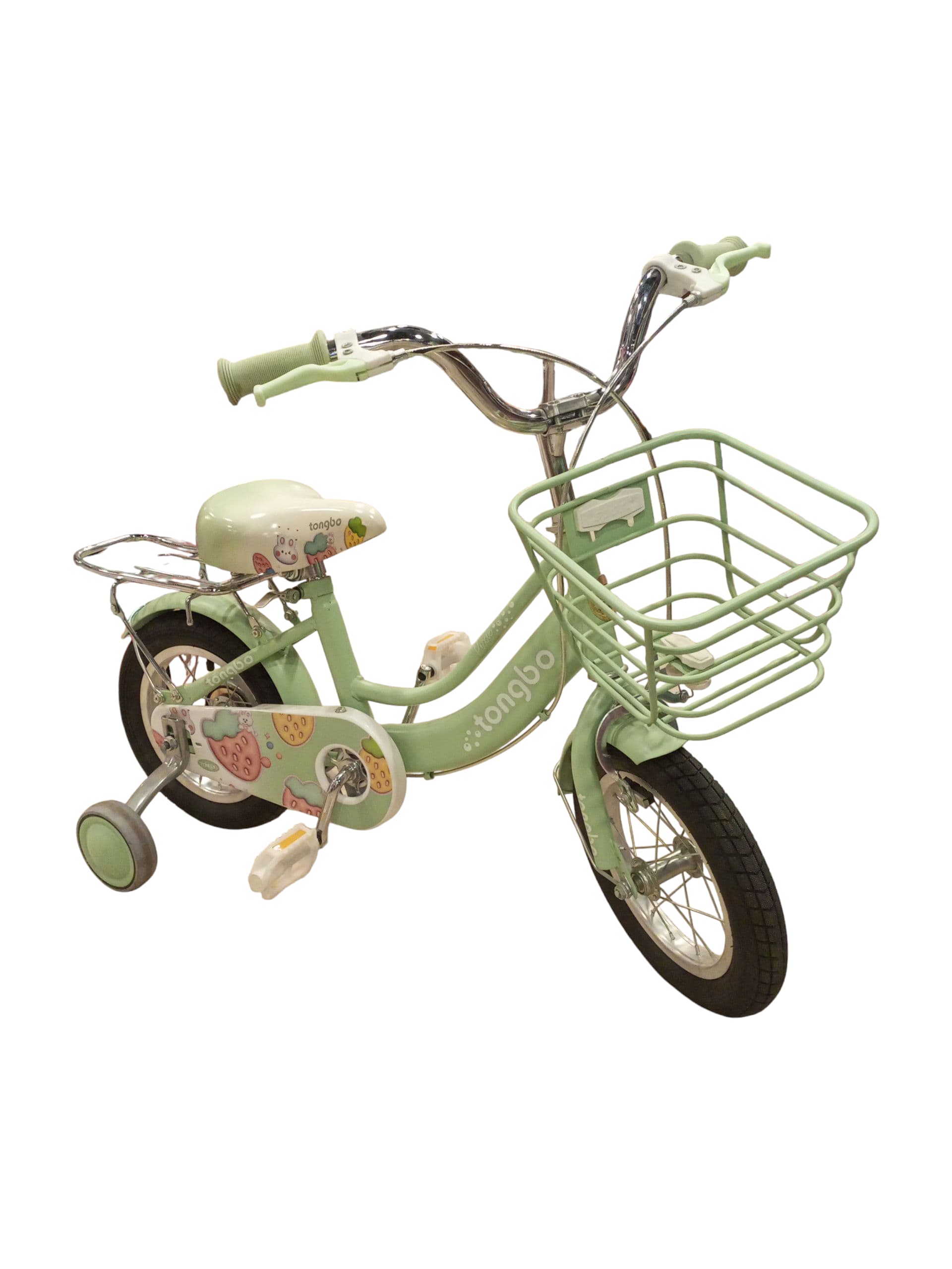 TOMBO 12-Inch Kids' Bicycle with Training Wheels & Basket (Sporty Green) for Girls