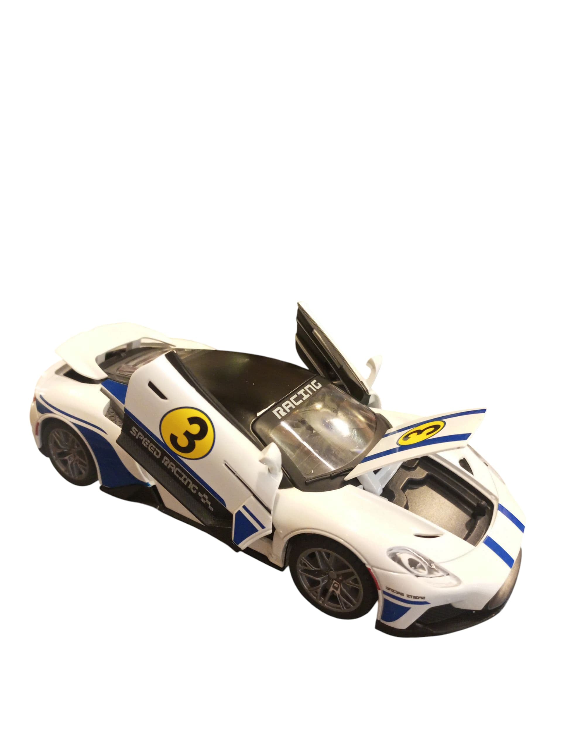 White and Blue Racing Sports Car Toy