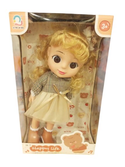"Happy Life" Charming Blonde Baby Doll with Plaid Dress (3+ Ages)
