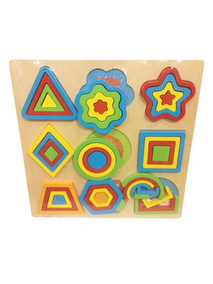 Wooden Geometric Shape Stacking Puzzle Board