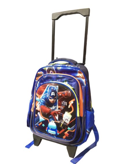 Kids 3D Captain America Superhero Trolley School Bag – Rolling Backpack for Boys