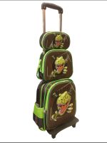 Kids 3-Piece 3D T-Rex Dinosaur Trolley School Bag Set – Rolling Backpack, Lunch Bag & Pencil Case