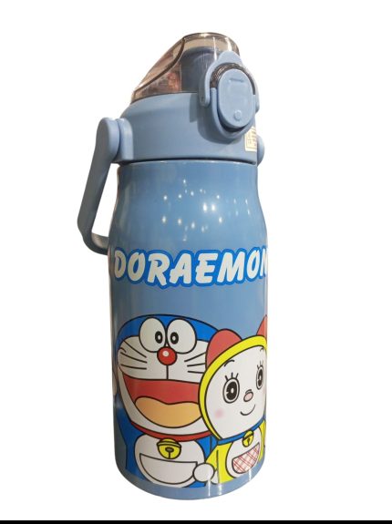 Kids Doraemon Stainless Steel Insulated Water Bottle – Leak-Proof Straw Bottle with Carrying Handle