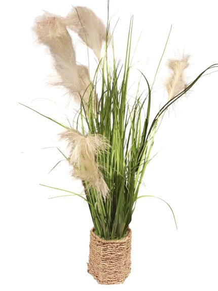 Artificial Pampas Grass and Reed Plant in Woven Basket