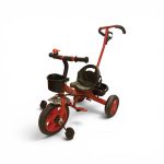 Kids Sport Tricycle with Parent Push Handle, Safety Harness & Dual Baskets