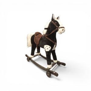 2-in-1 Classic Plush Rocking Horse & Rolling Ride-On with Metal Stirrups