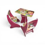 Kids Wooden Dora The Explorer Study Table & 2 Chairs Set – Ergonomic Wooden Activity Desk Set for Toddlers