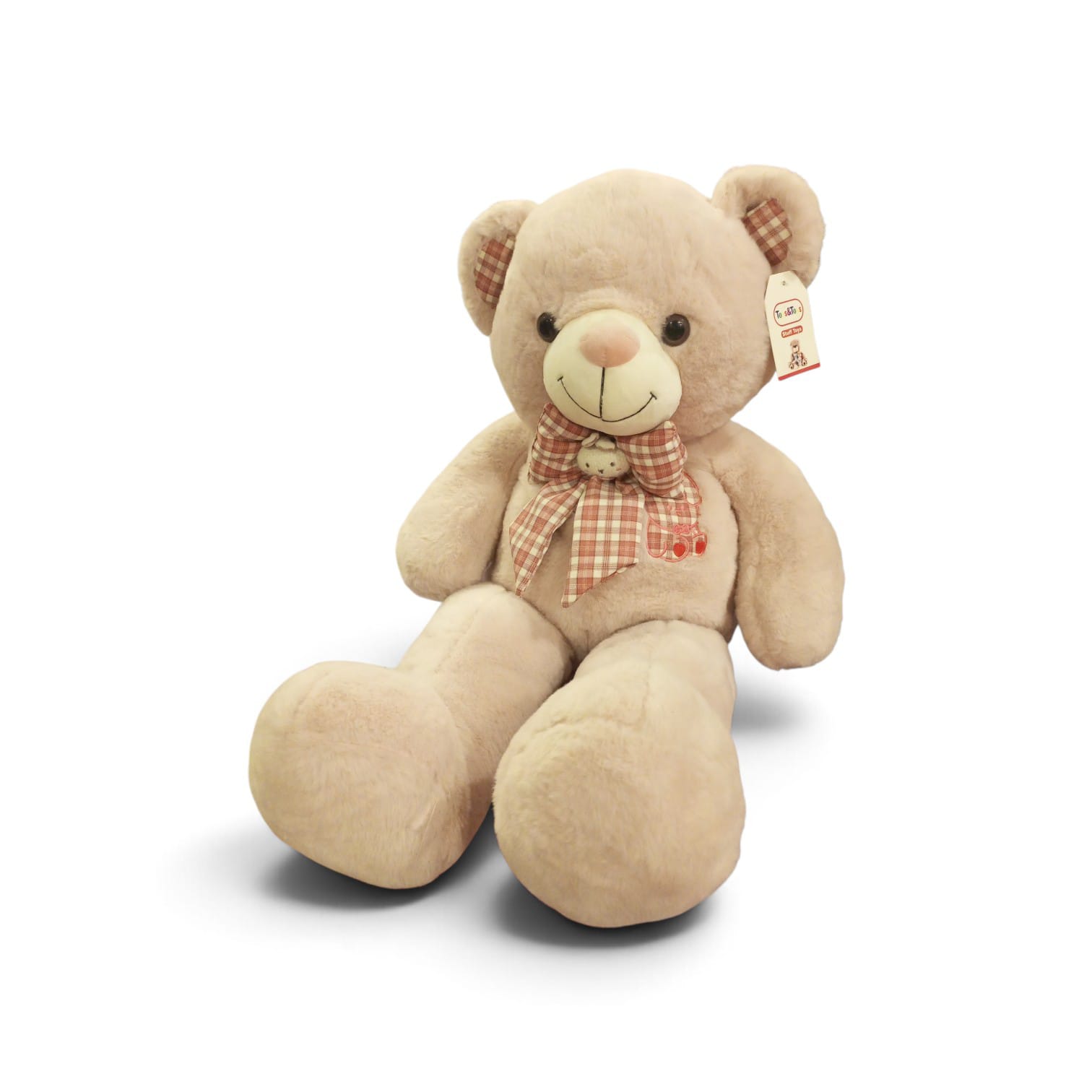 32" Giant Beige Teddy Bear with Plaid Bow